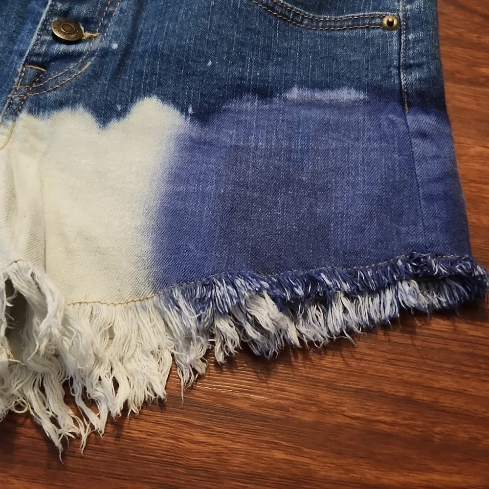 CP Shorts Womens Senim Jean Button Up Size 7 Juniors Fray Red White Blue Denim